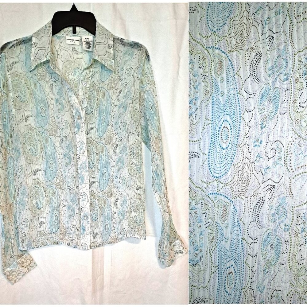 VINTAGE SHEER PLEATED SHIRT ~ PAISLEY ON WHITE ~ VERY FEMININE ~ COVINGTON CHIC
